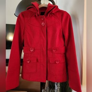 Like-new JACK Hooded Peacoat in RED Color - Size SMALL